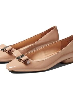 NEW Anne Klein Nude Patent Bow-Trim Flats